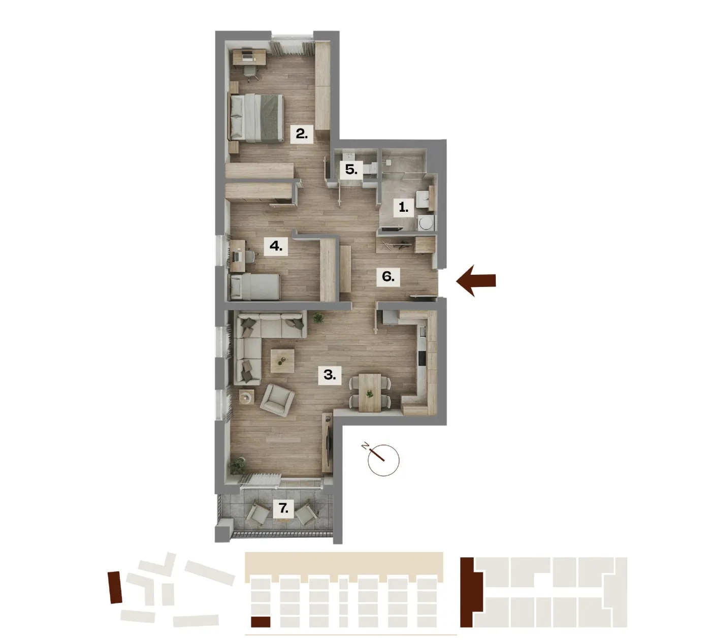 Půdorys bytu A03, 3+kk, 70,76 m²