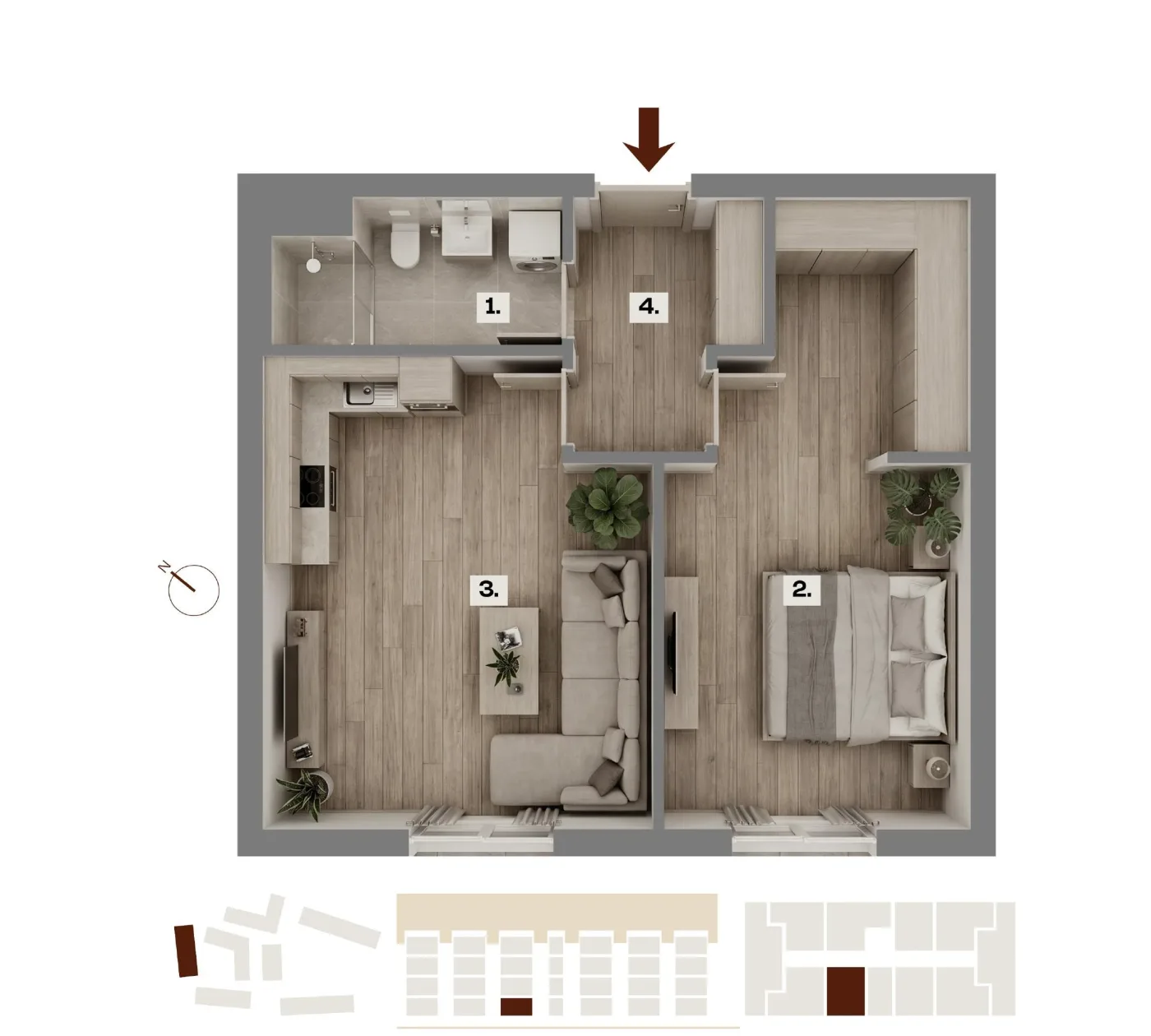 Půdorys bytu A05, 2+kk, 50,26 m²