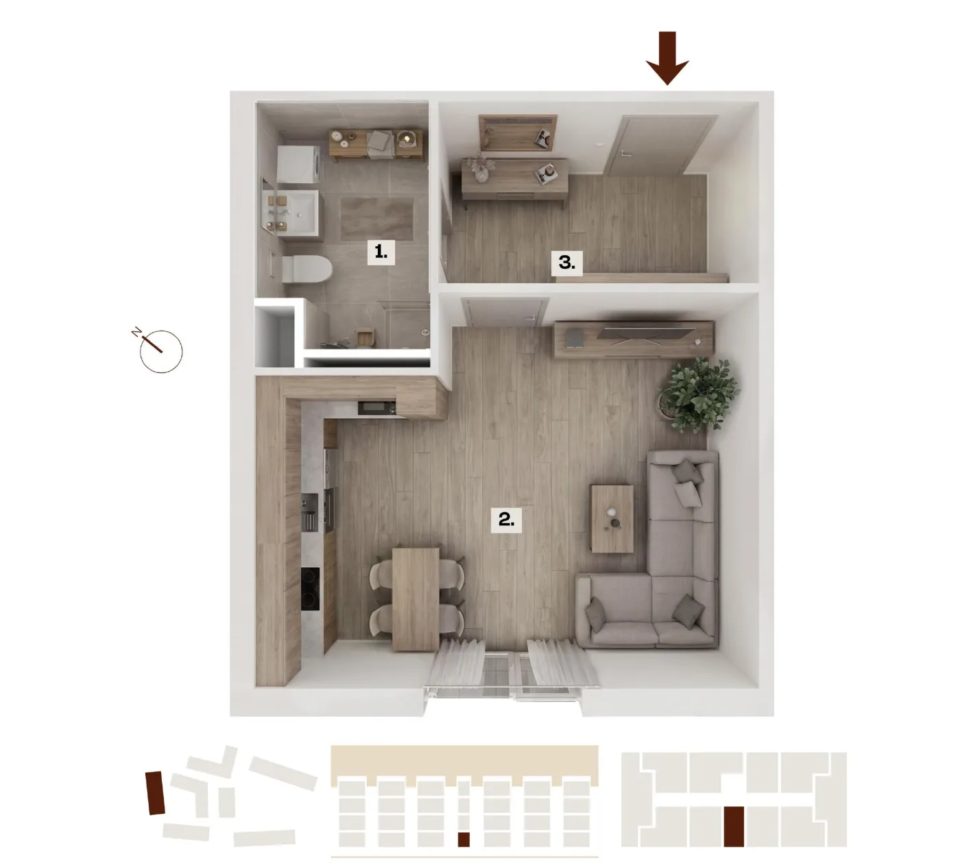 Půdorys bytu A06, 1+kk, 32,37 m²