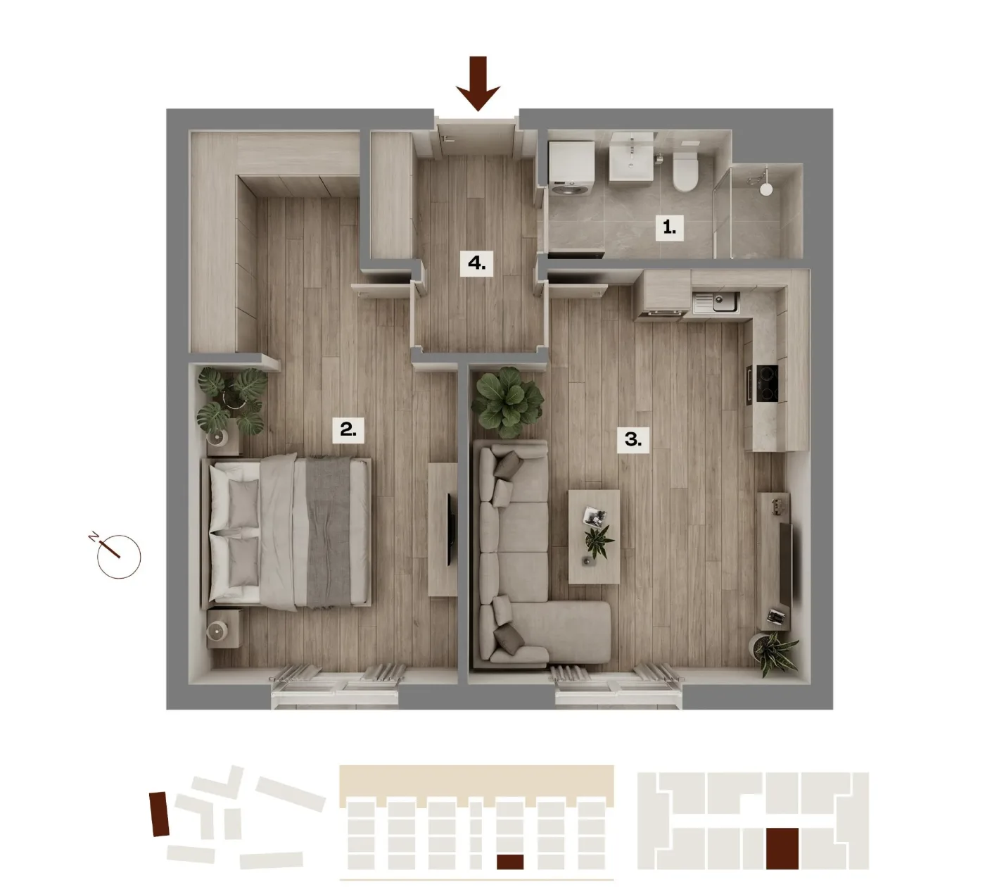 Půdorys bytu A07, 2+kk, 50,18 m²