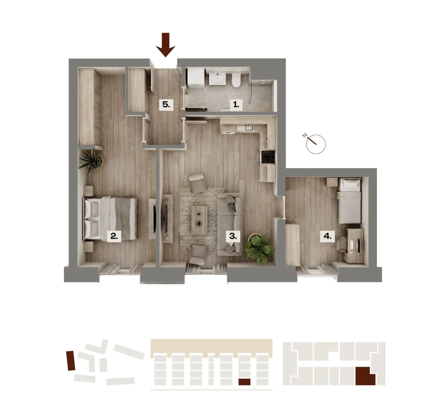 Půdorys bytu A08, 3+kk, 60,95 m²