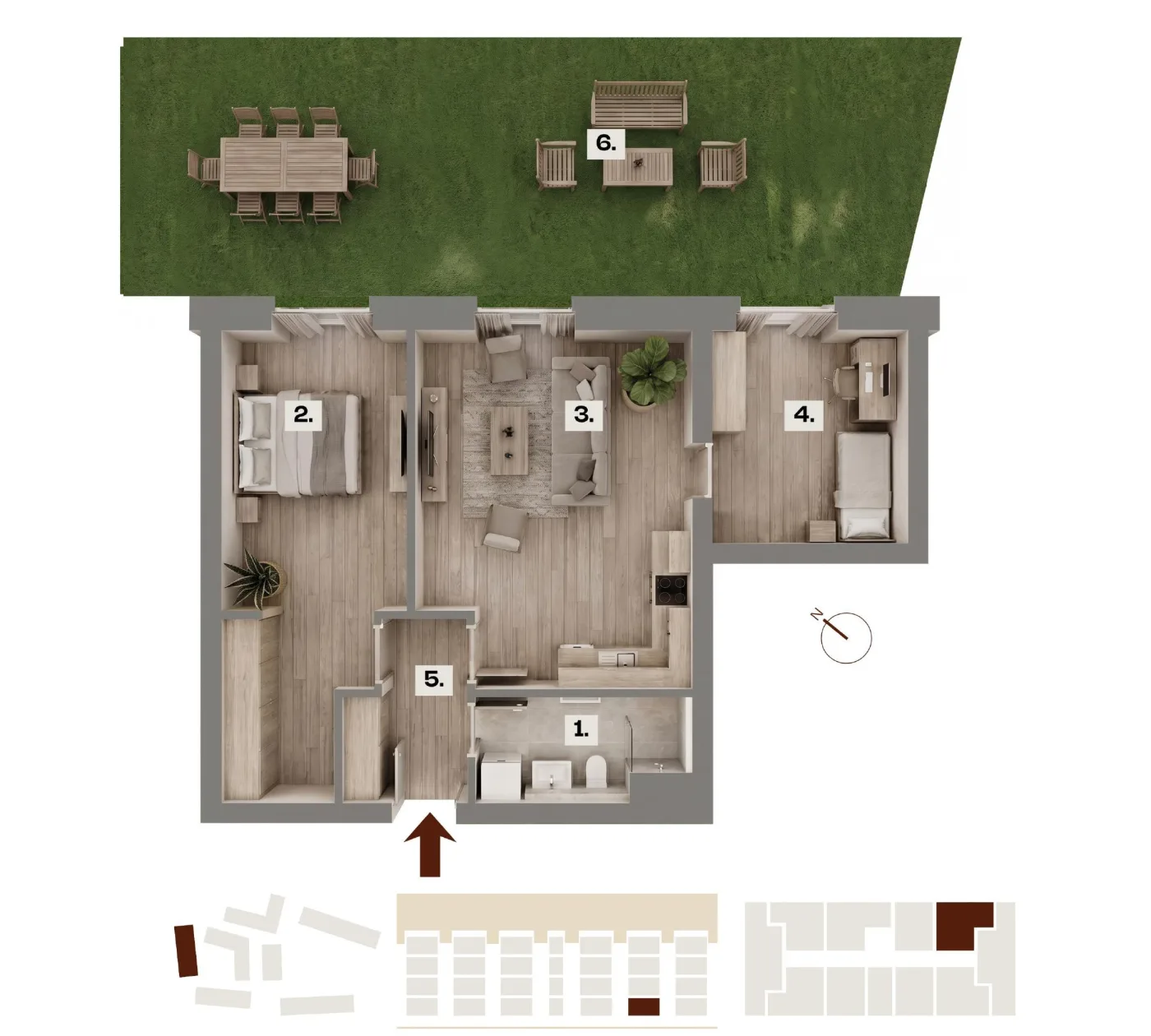 Půdorys bytu A10, 3+kk, 60,85 m²
