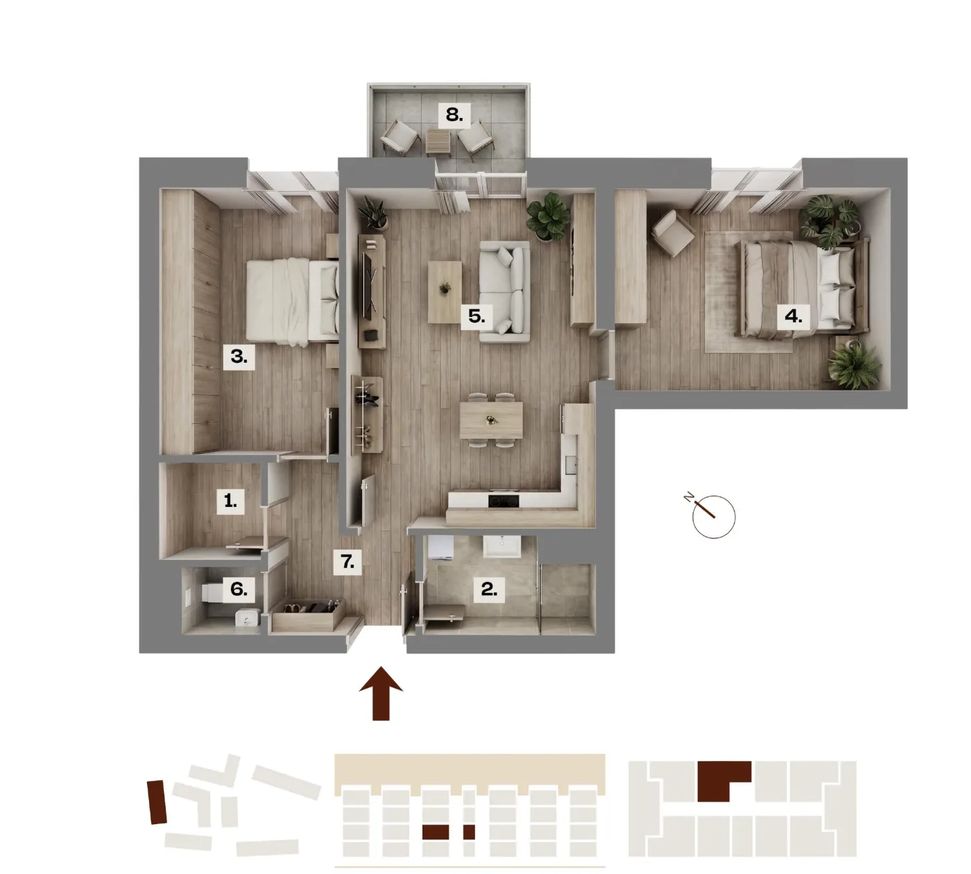 Půdorys bytu A11, 3+kk, 49,99 m²