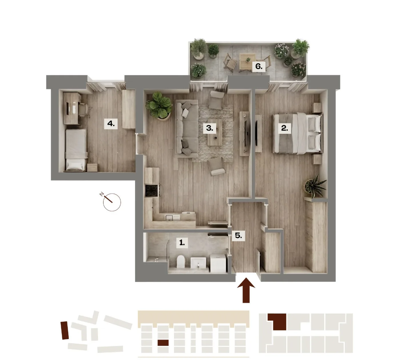 Půdorys bytu A12, 3+kk, 60,83 m²