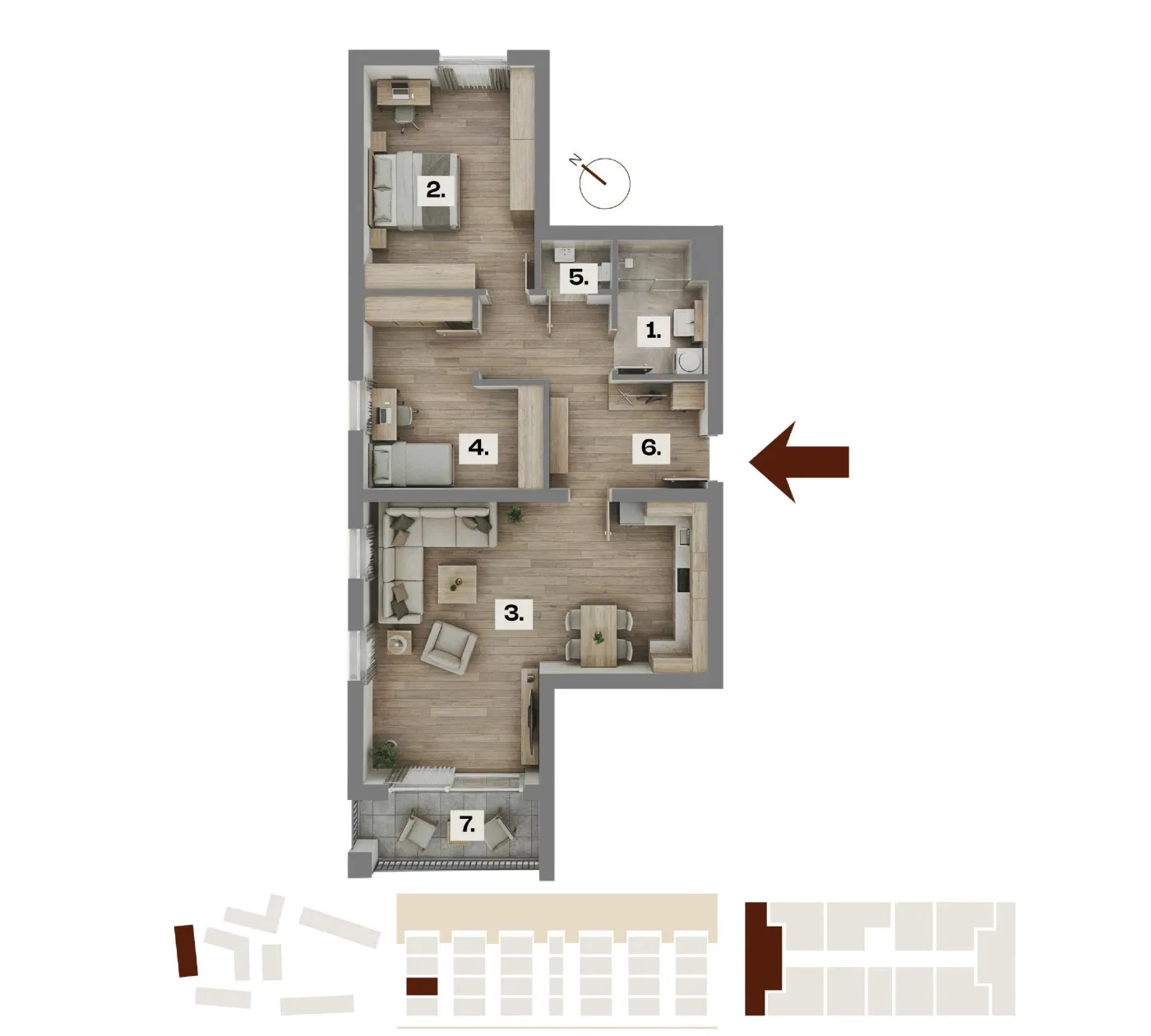 Půdorys bytu A13, 3+kk, 70,76 m²