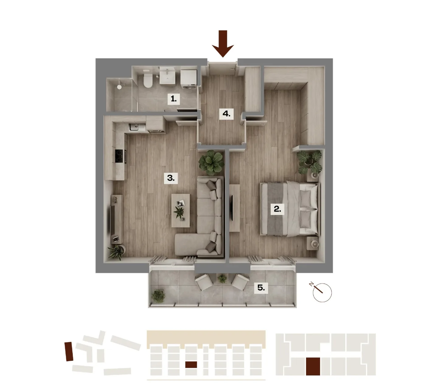 Půdorys bytu A15, 2+kk, 50,27 m²