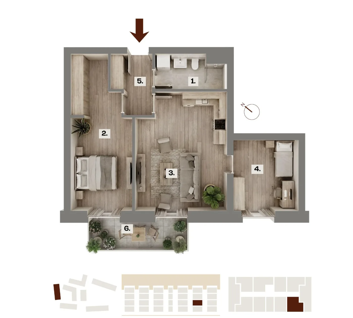 Půdorys bytu A18, 3+kk, 60,98 m²