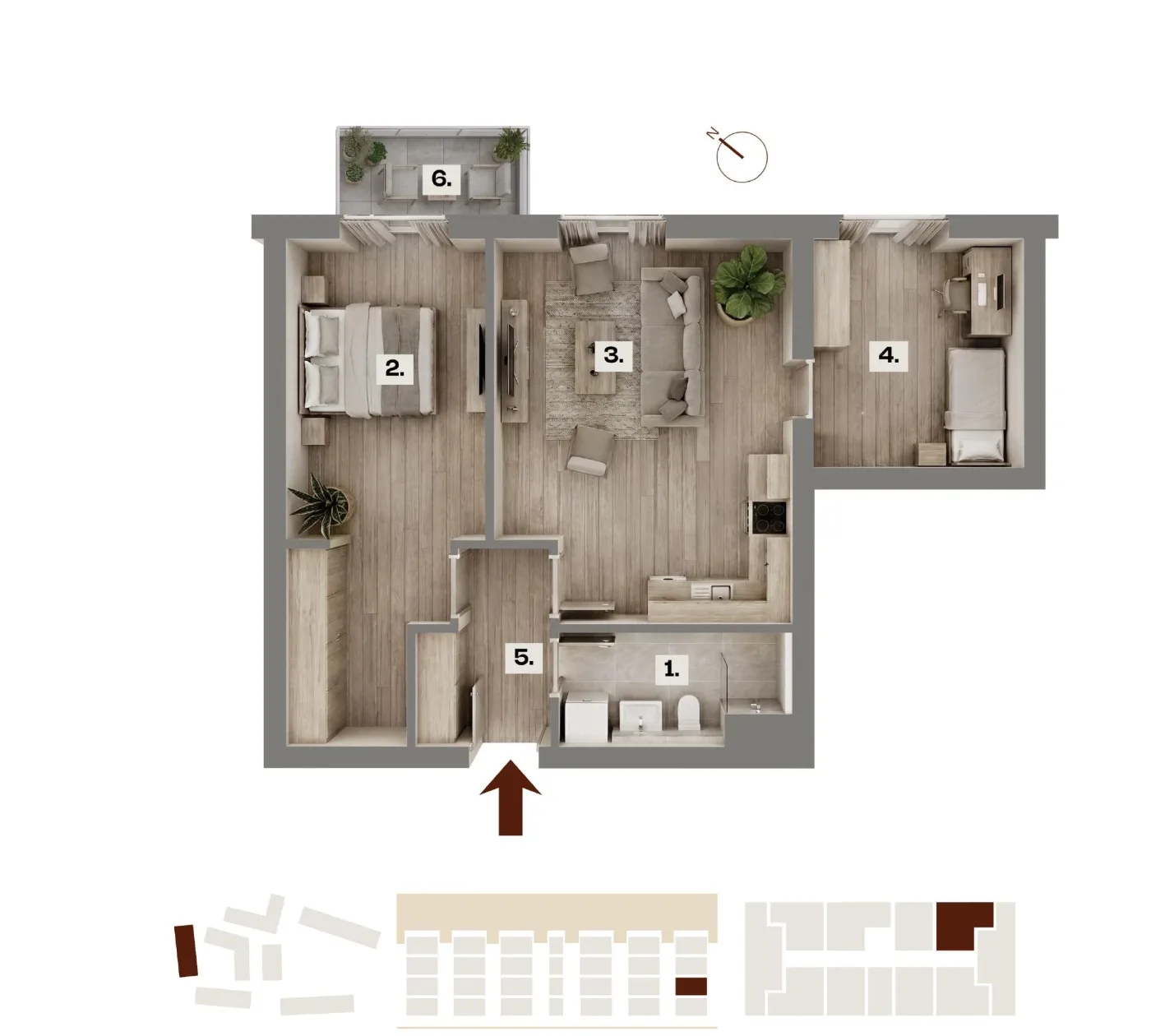 Půdorys bytu A20, 3+kk, 60,85 m²