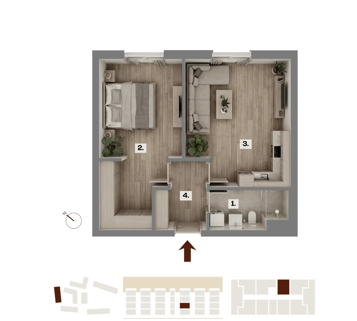 Půdorys bytu A21, 2+kk, 50,24 m²