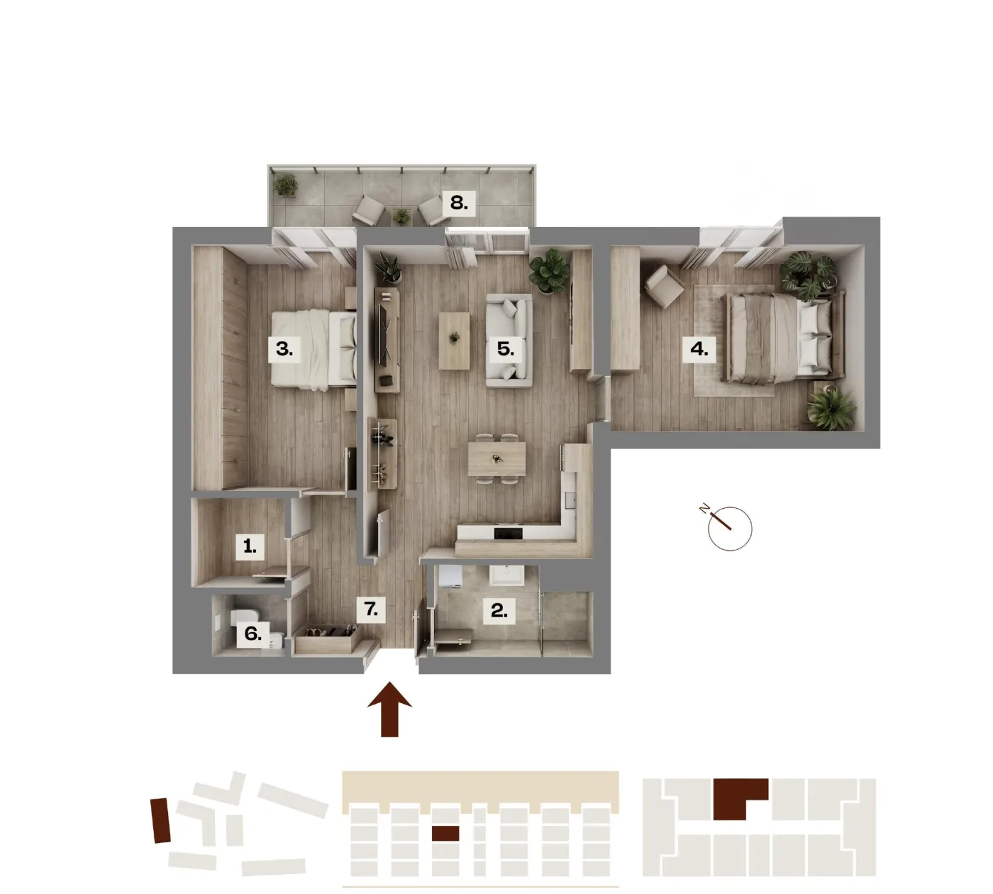 Půdorys bytu A22, 3+kk, 50,04 m²