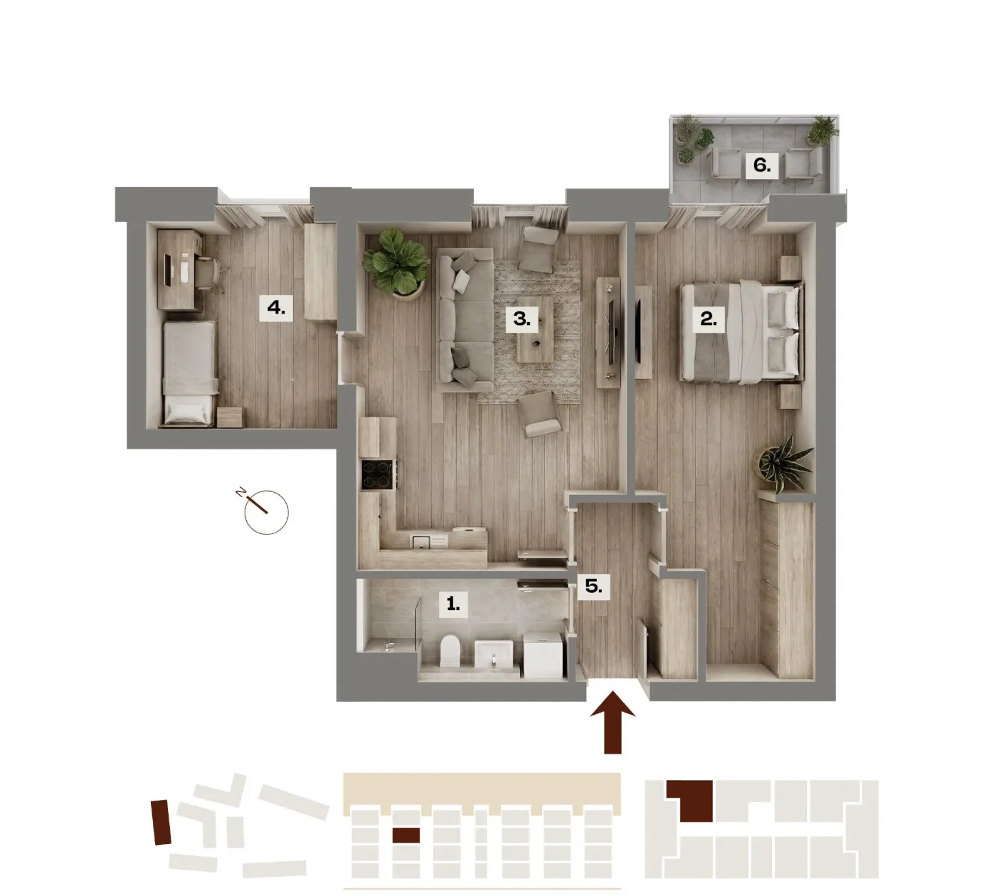 Půdorys bytu A23, 3+kk, 60,83 m²