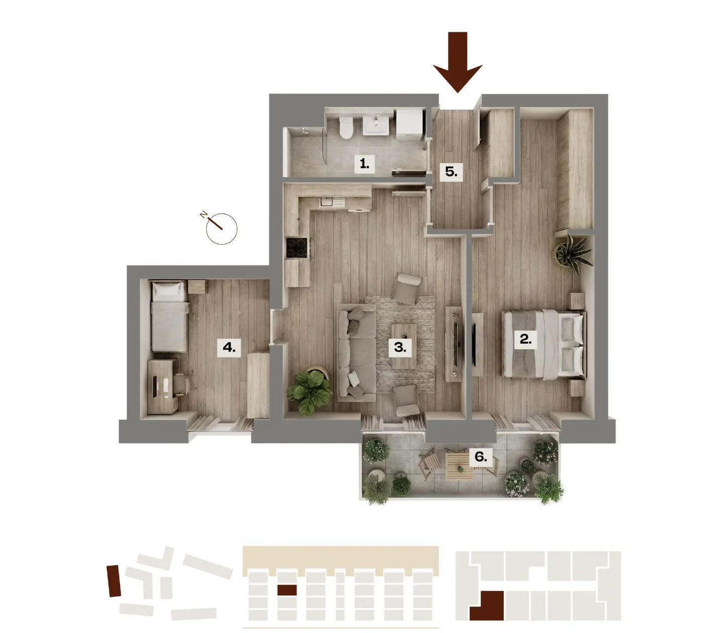 Půdorys bytu A25, 3+kk, 60,98 m²