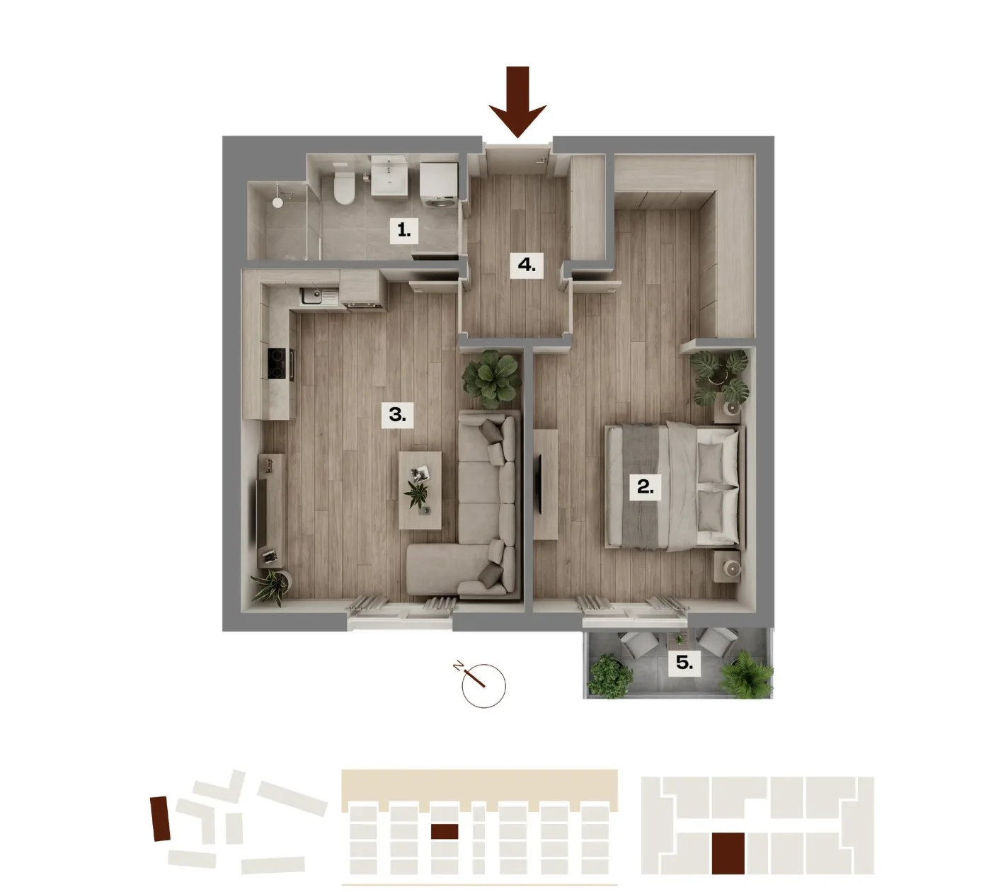 Půdorys bytu A26, 2+kk, 50,27 m²