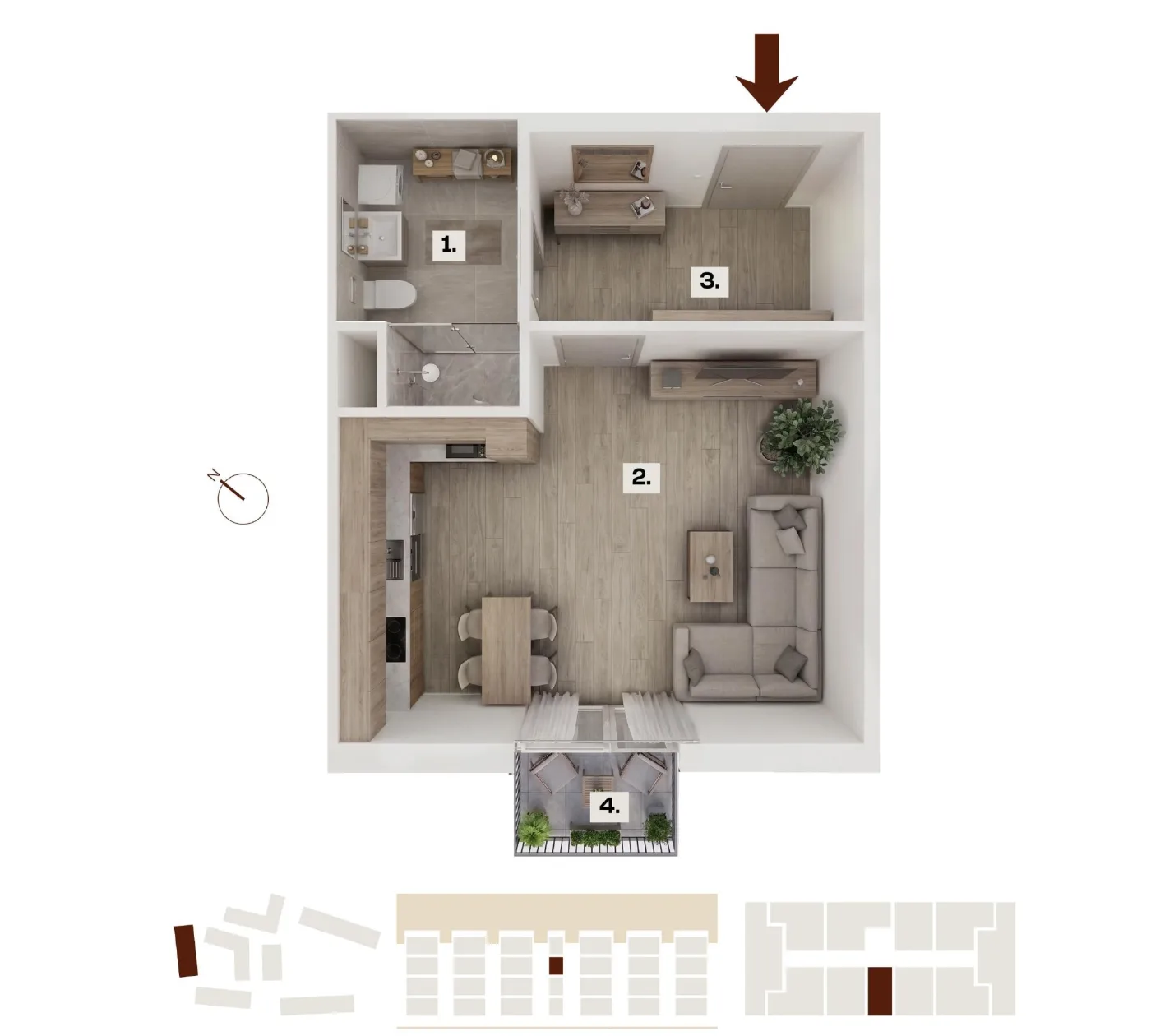 Půdorys bytu A27, 1+kk, 32,37 m²