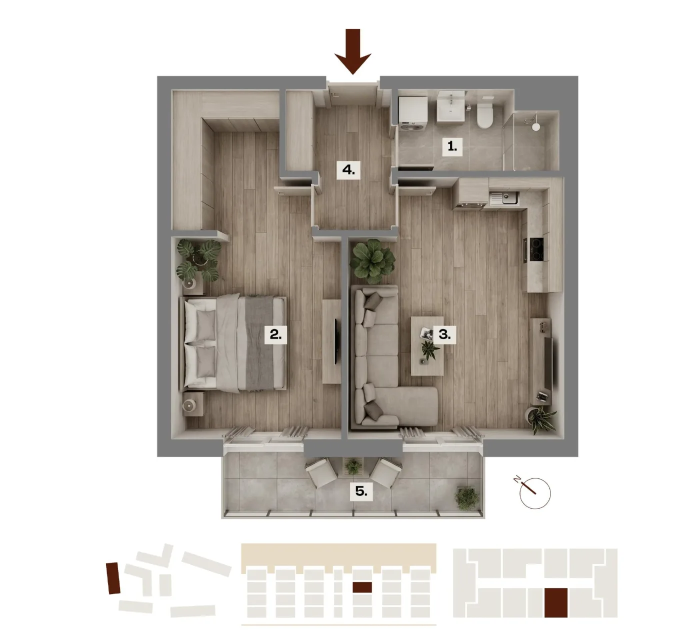 Půdorys bytu A28, 2+kk, 50,27 m²