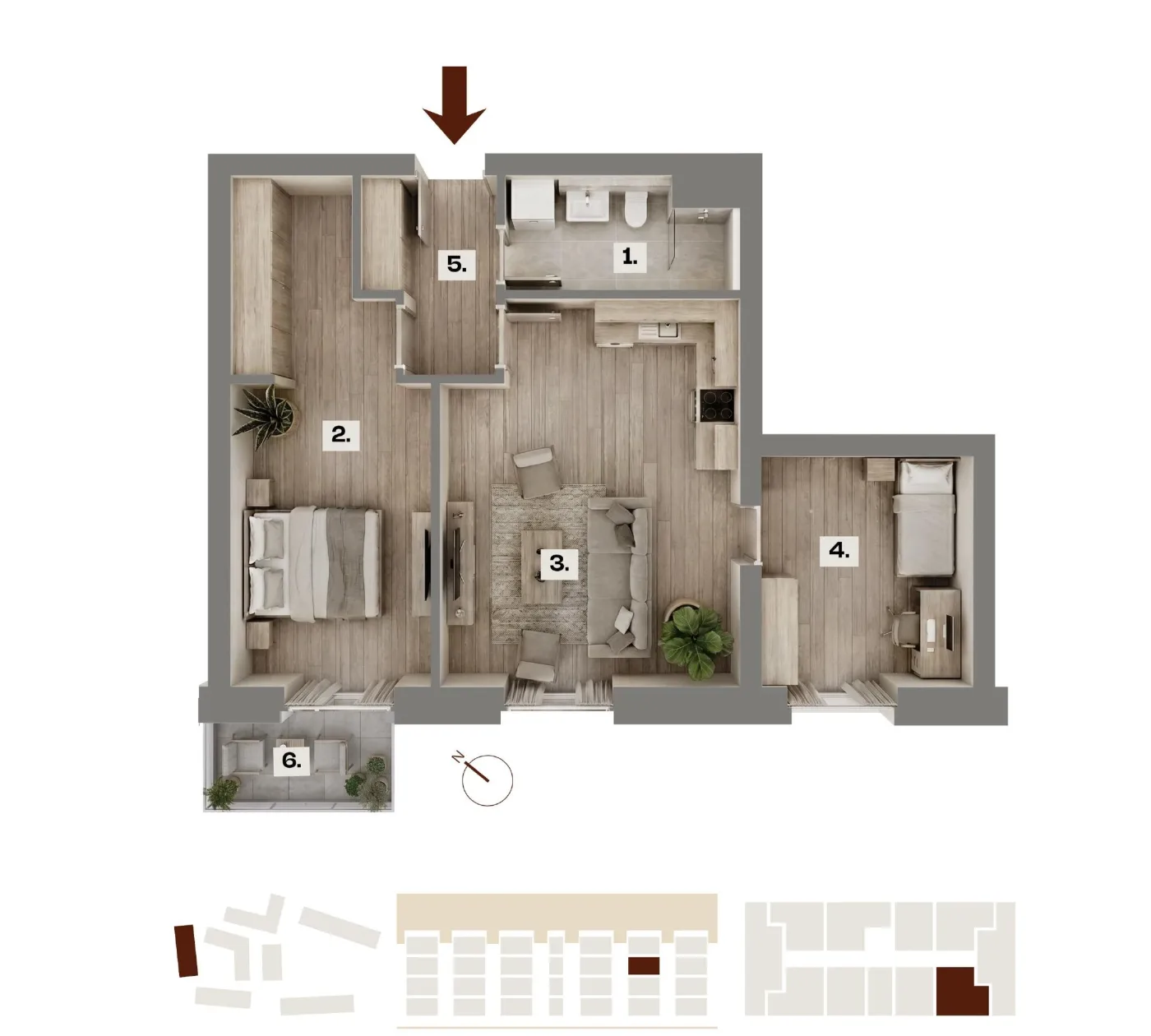 Půdorys bytu A29, 3+kk, 60,98 m²