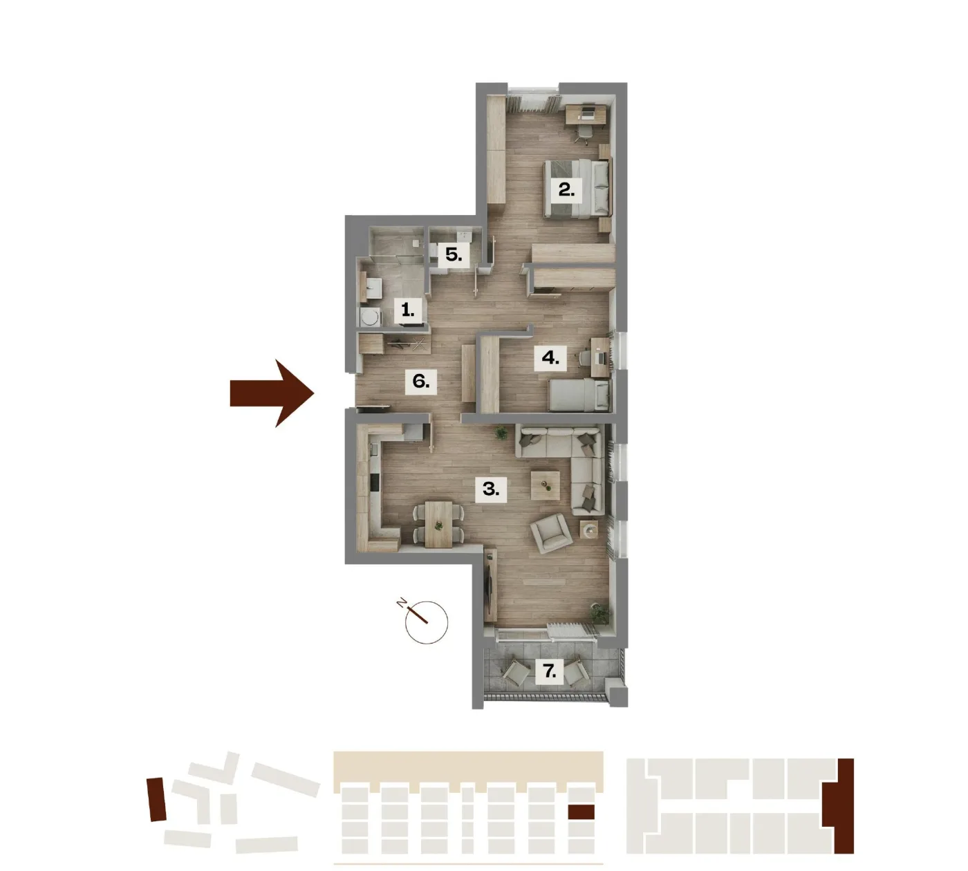 Půdorys bytu A30, 3+kk, 70,74 m²