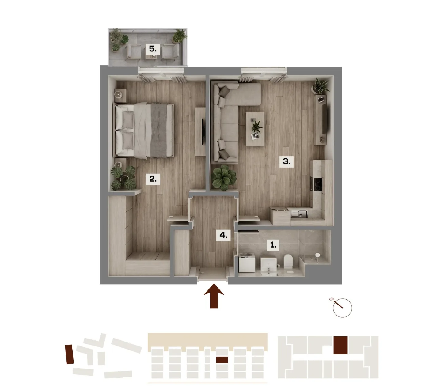 Půdorys bytu A32, 2+kk, 50,27 m²