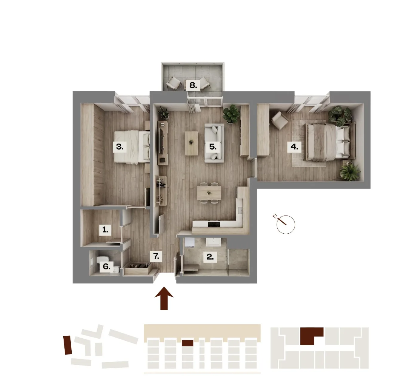 Půdorys bytu A33, 3+kk, 65,85 m²