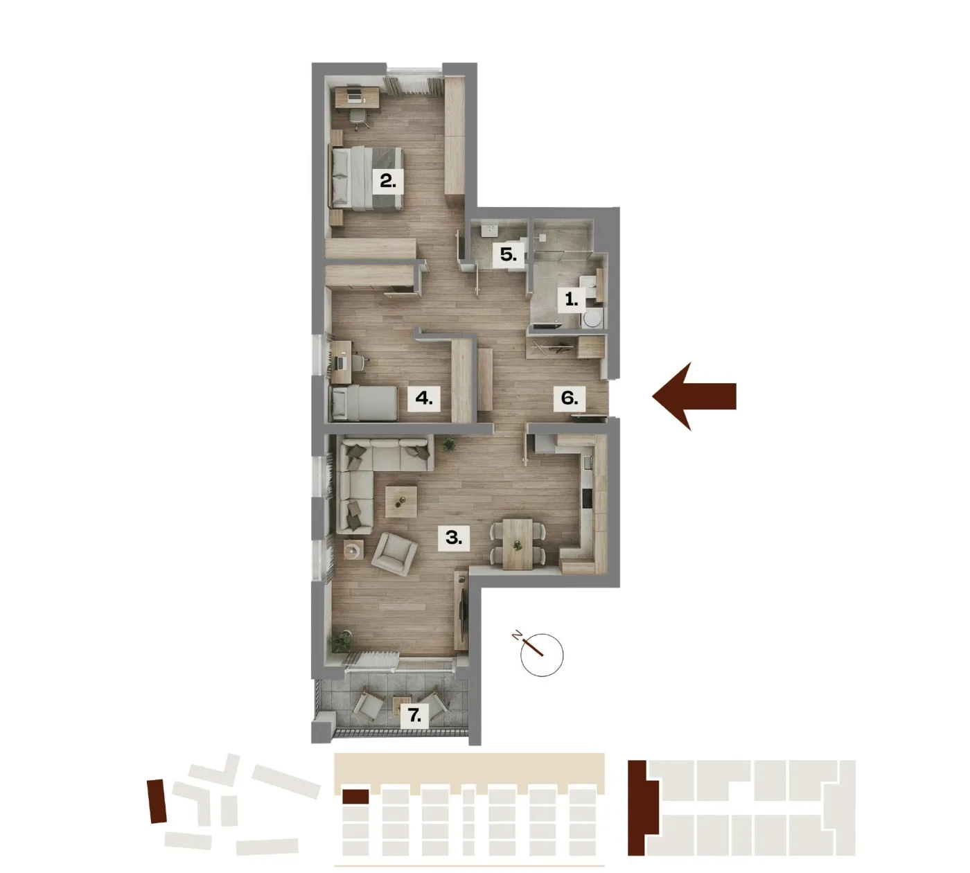 Půdorys bytu A35, 3+kk, 70,74 m²