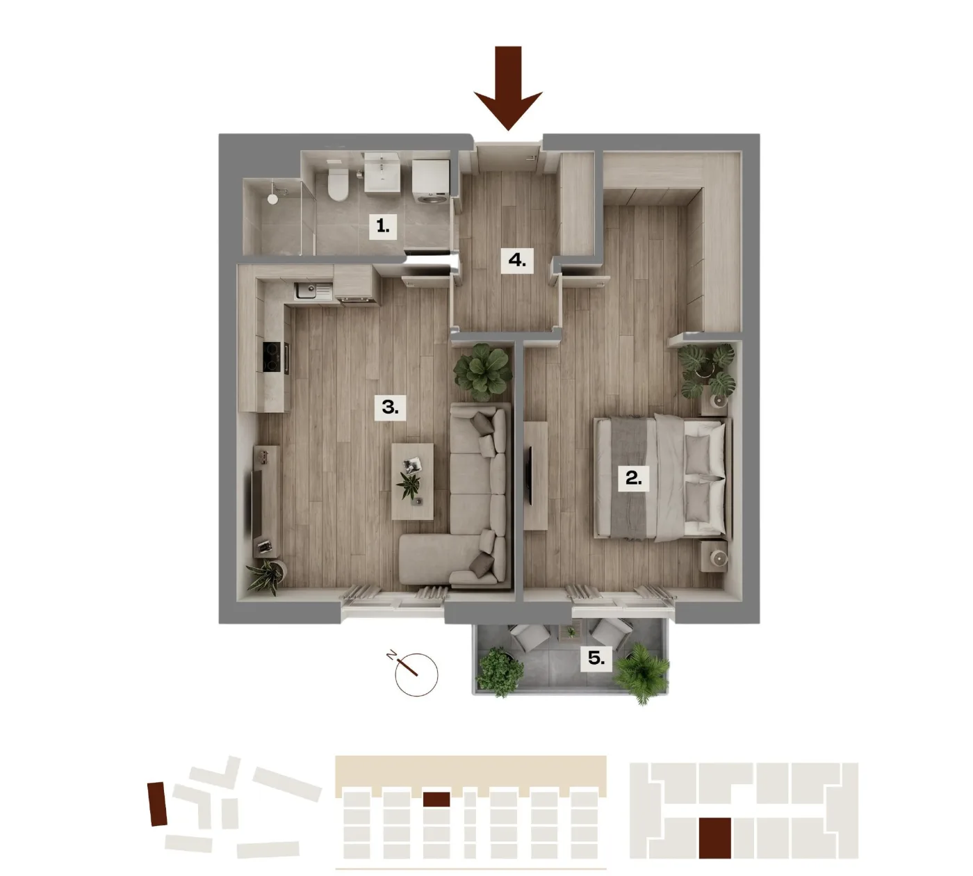Půdorys bytu A37, 2+kk, 49,93 m²