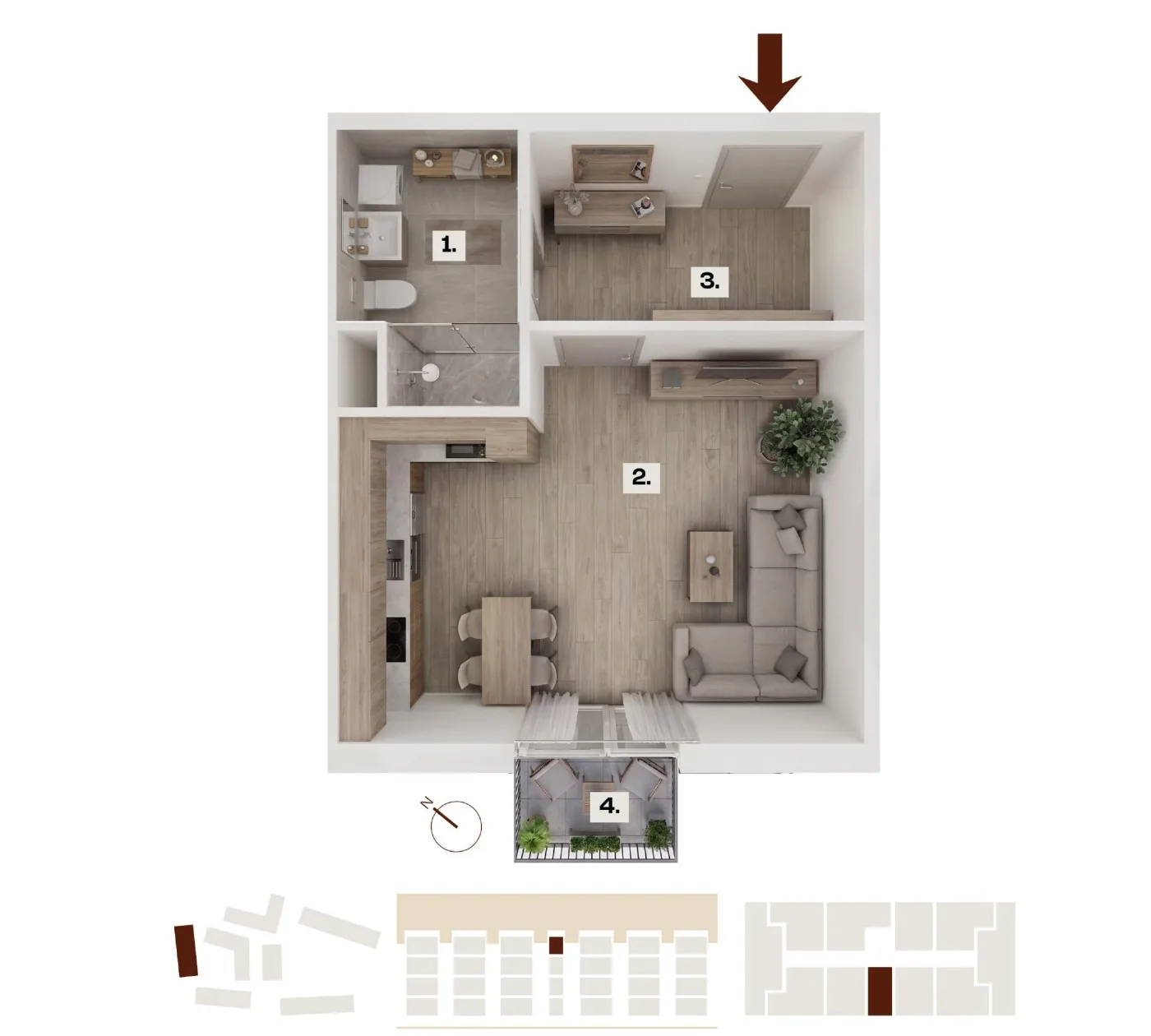 Půdorys bytu A38, 1+kk, 32,37 m²