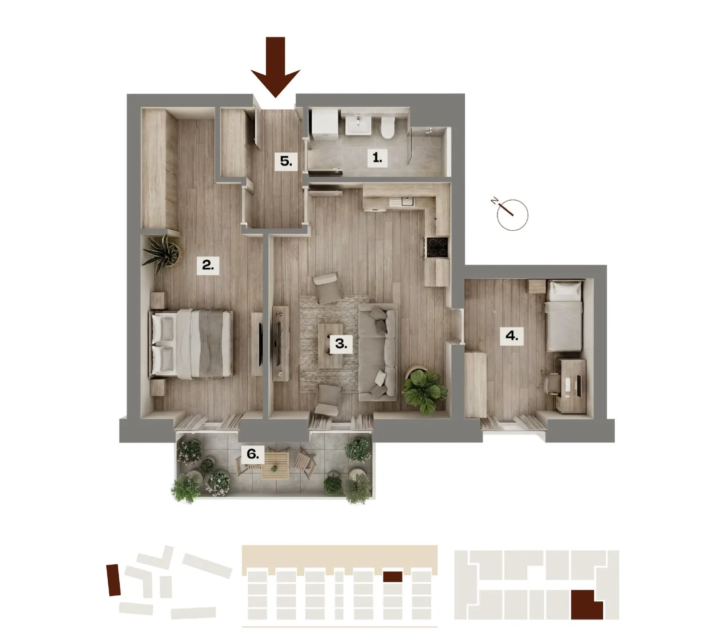 Půdorys bytu A40, 3+kk, 60,95 m²