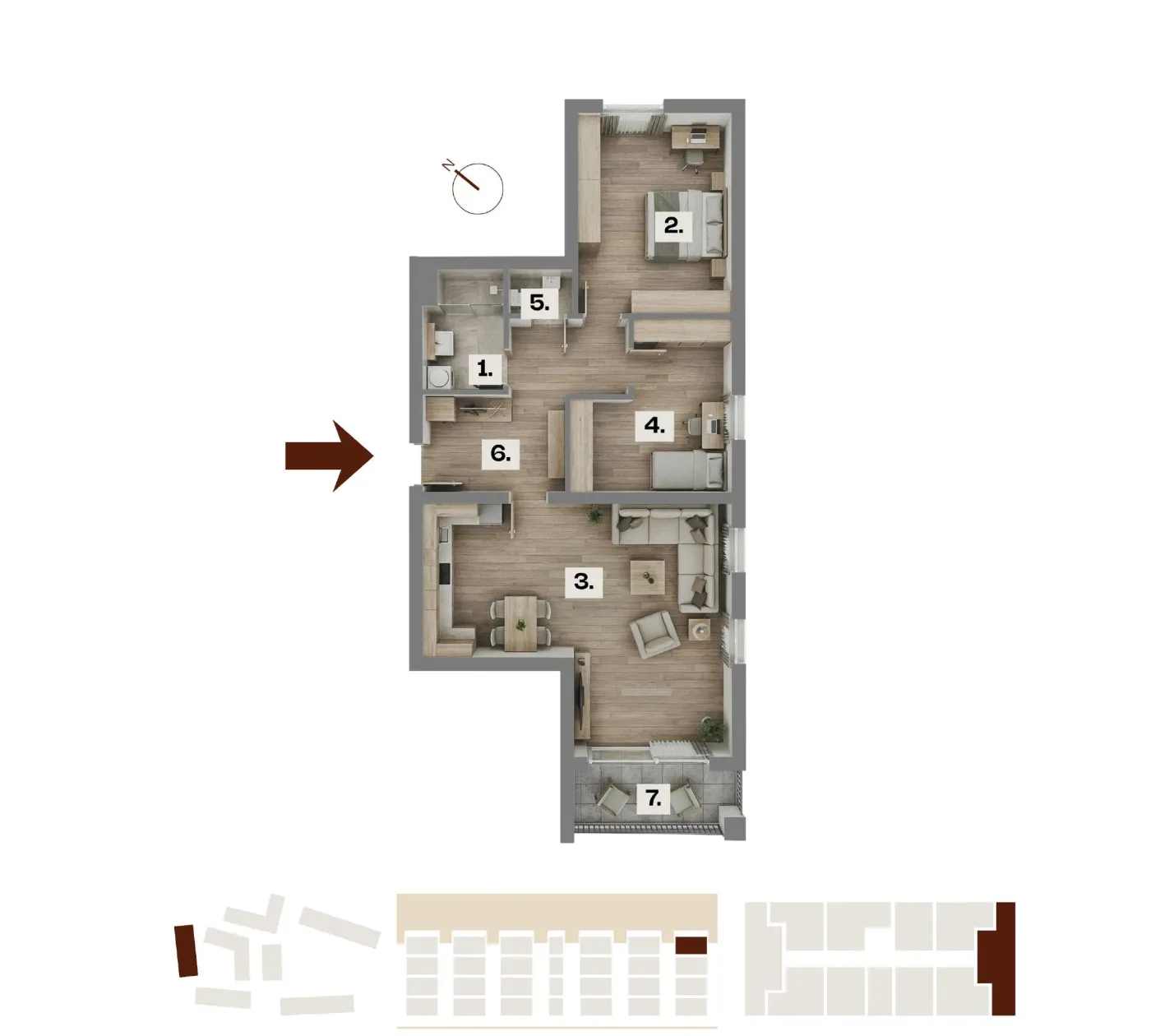 Půdorys bytu A41, 3+kk, 70,76 m²