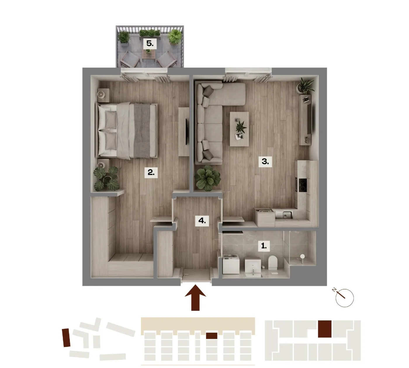 Půdorys bytu A43, 2+kk, 50,27 m²