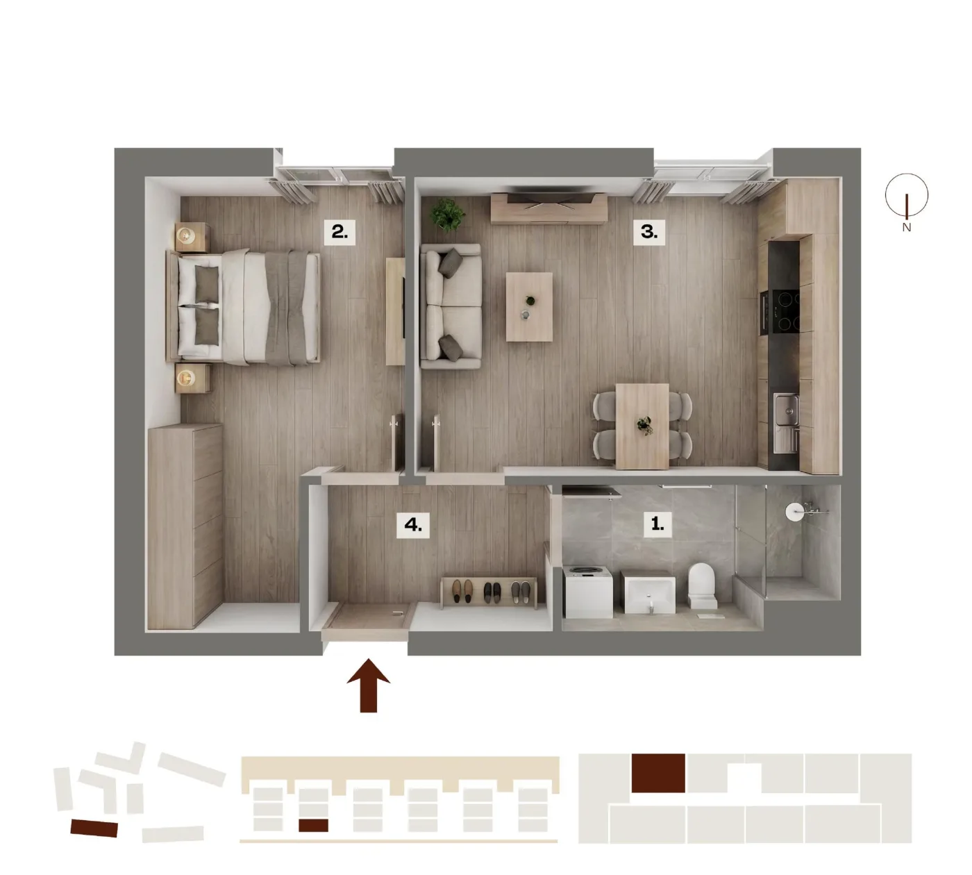 Půdorys bytu B02, 2+kk, 41,03 m²