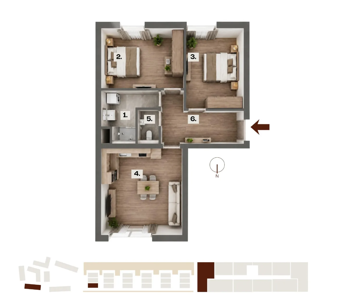 Půdorys bytu B03, 3+kk, 70,31 m²