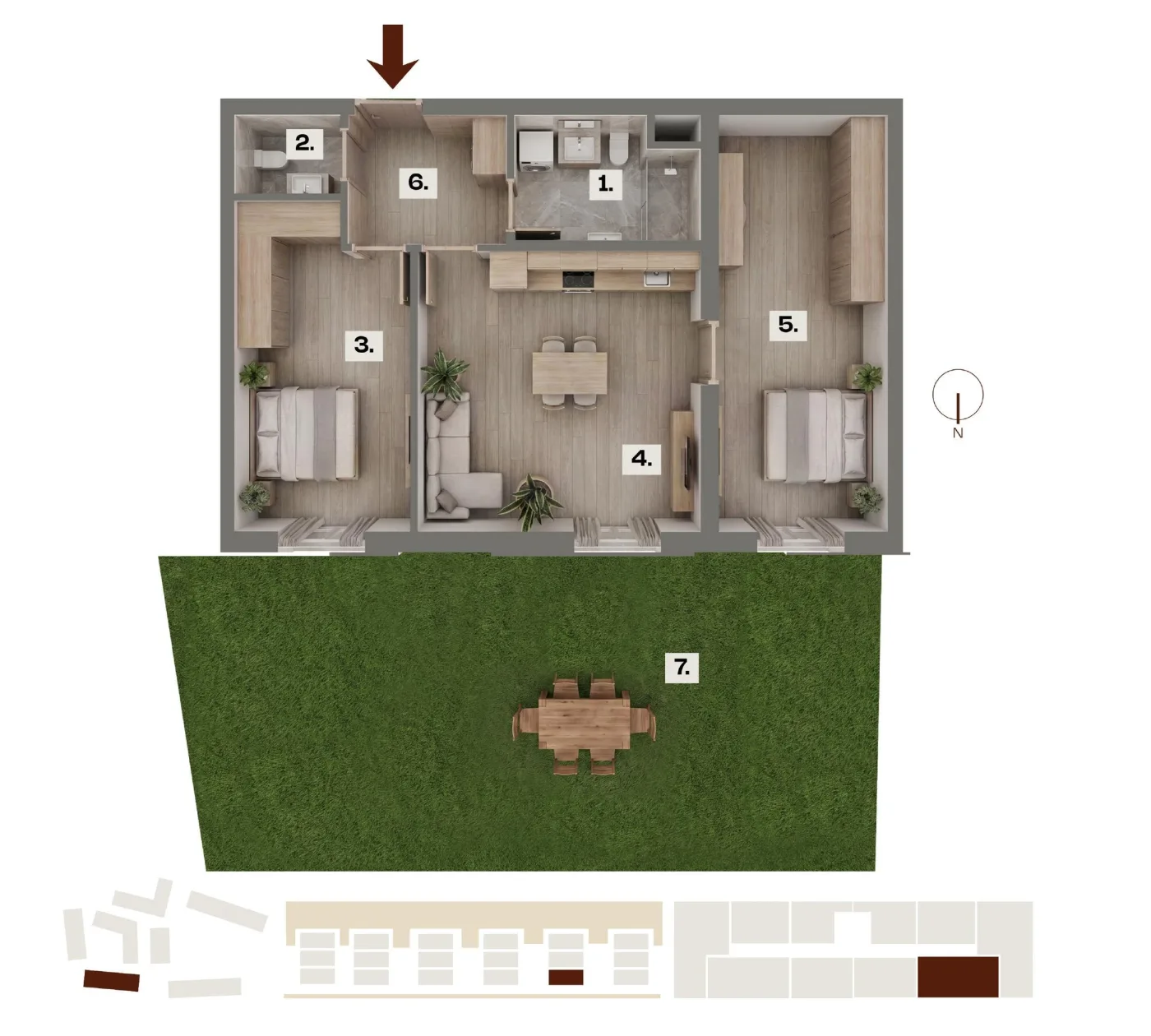 Půdorys bytu B06, 3+kk, 56,93 m²