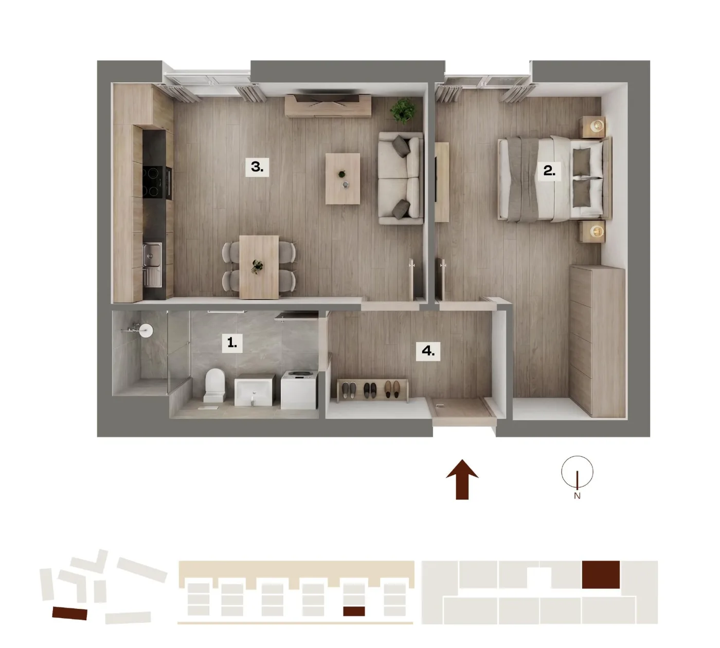 Půdorys bytu B08, 2+kk, 41,03 m²