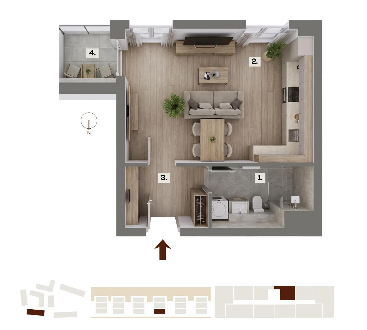 Půdorys bytu B09, 1+kk, 30,82 m²