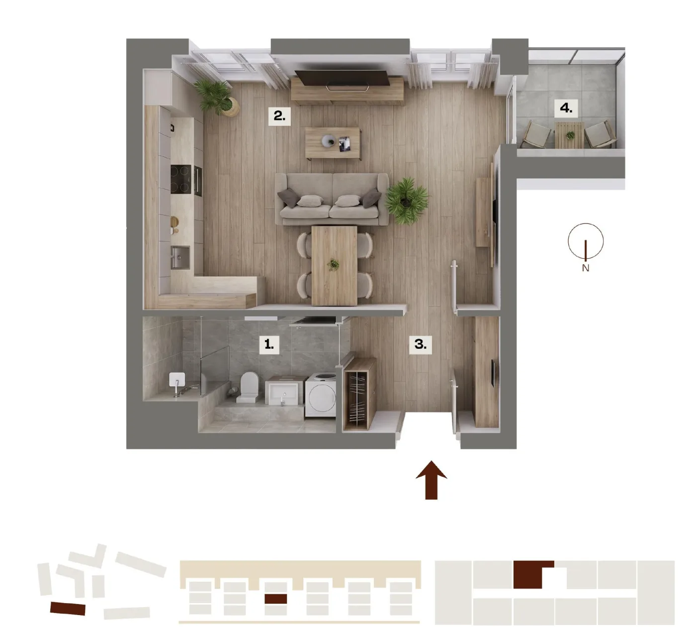 Půdorys bytu B10, 1+kk, 30,83 m²