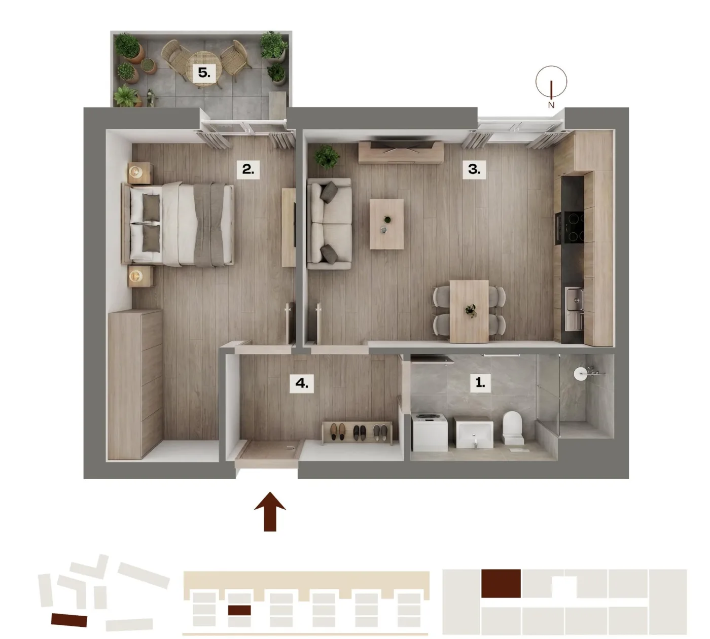 Půdorys bytu B11, 2+kk, 41,03 m²
