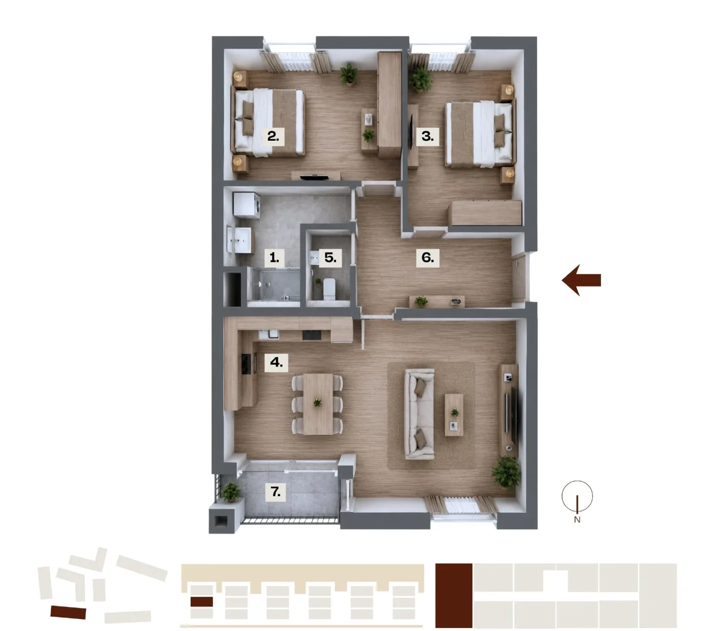 Půdorys bytu B12, 3+kk, 83,03 m²