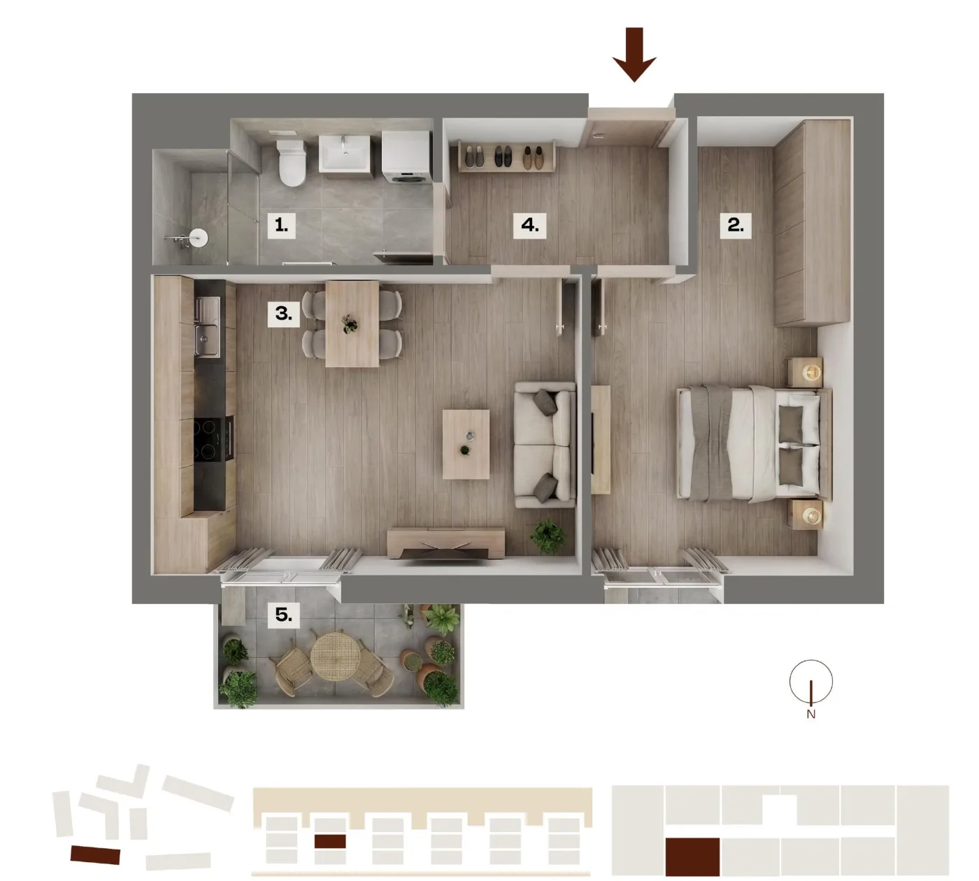 Půdorys bytu B13, 2+kk, 41,03 m²
