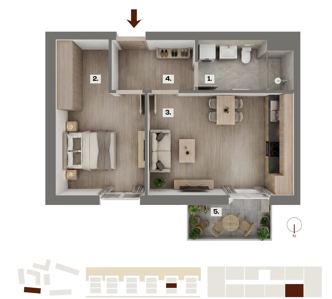 Půdorys bytu B16, 2+kk, 41,03 m²