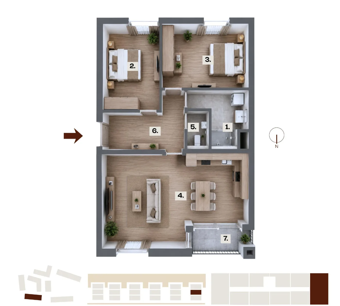 Půdorys bytu B17, 3+kk, 82,93 m²