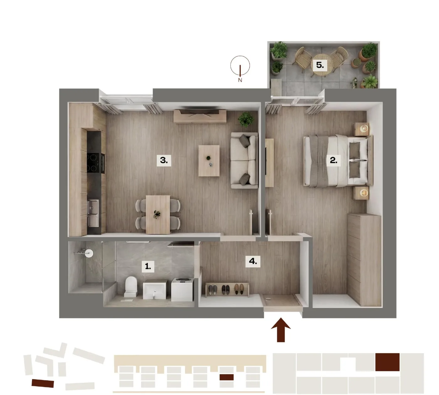 Půdorys bytu B18, 2+kk, 41,03 m²