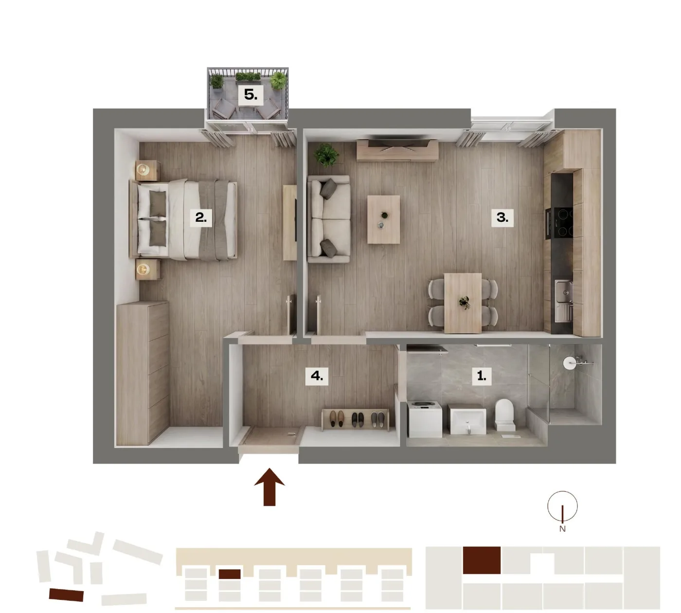 Půdorys bytu B21, 2+kk, 41,03 m²