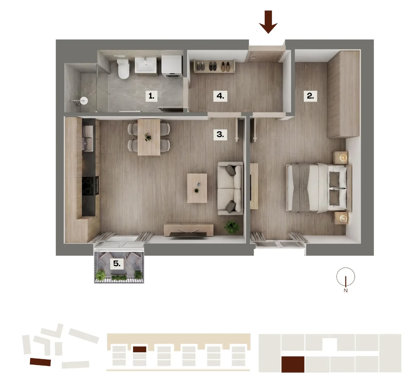 Půdorys bytu B23, 2+kk, 41,03 m²