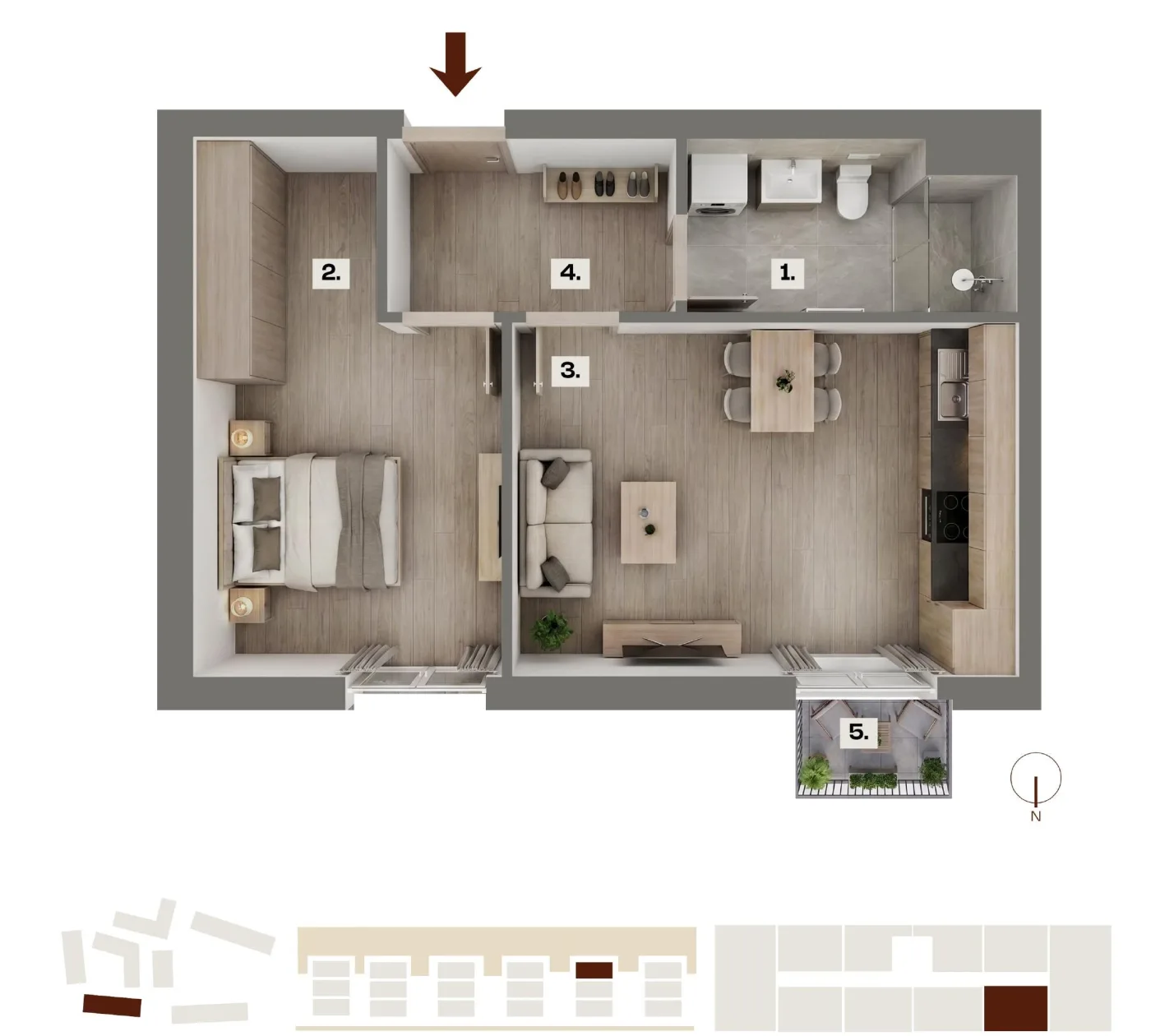 Půdorys bytu B26, 2+kk, 41,03 m²