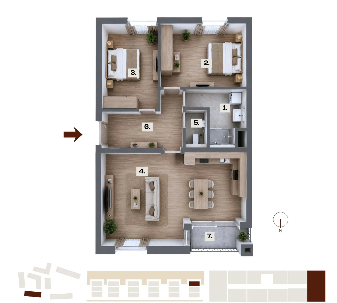 Půdorys bytu B27, 3+kk, 82,81 m²