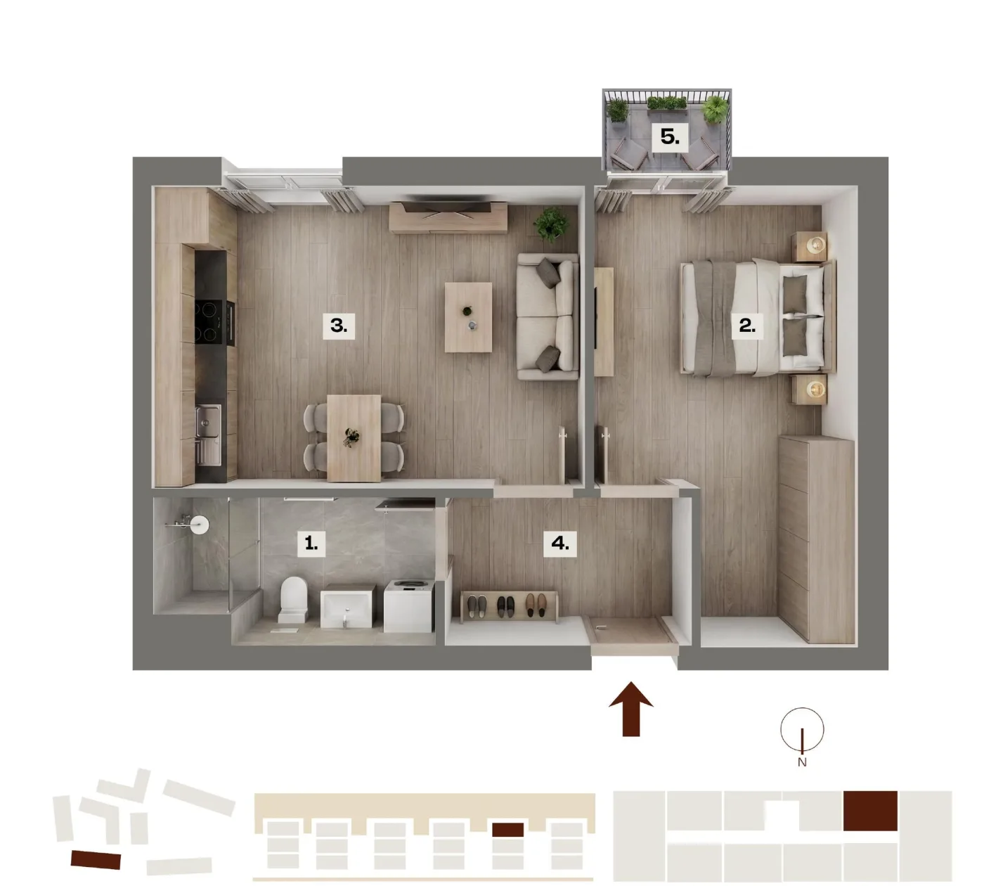 Půdorys bytu B28, 2+kk, 41,04 m²
