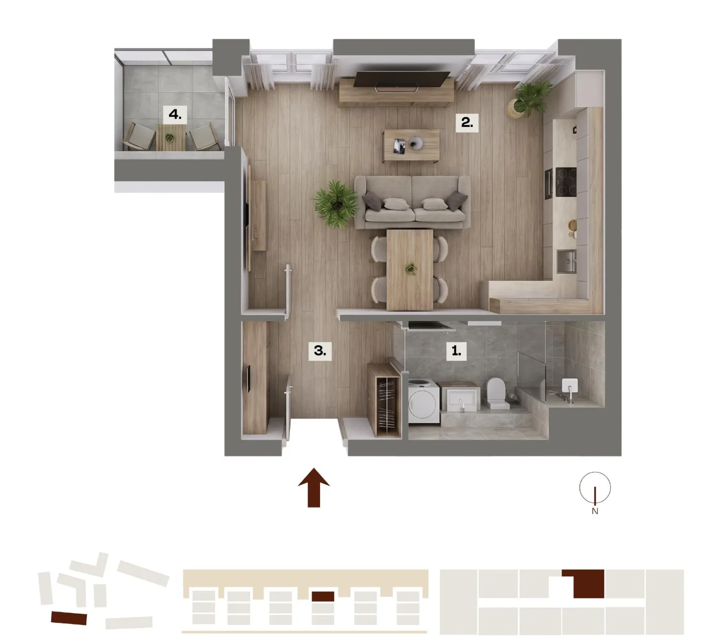 Půdorys bytu B29, 1+kk, 30,83 m²