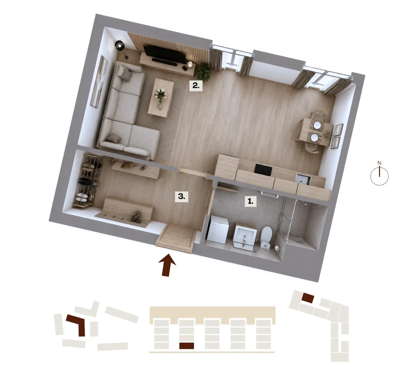 Půdorys bytu C01, 1+kk, 36,53 m²