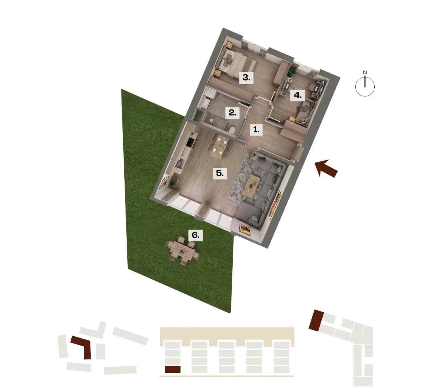 Půdorys bytu C02, 3+kk, 71,58 m²