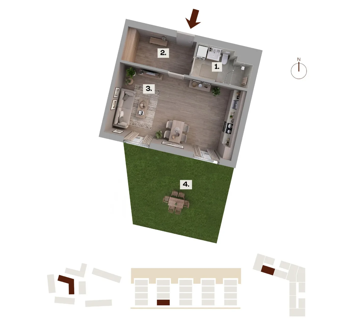 Půdorys bytu C03, 1+kk, 36,58 m²
